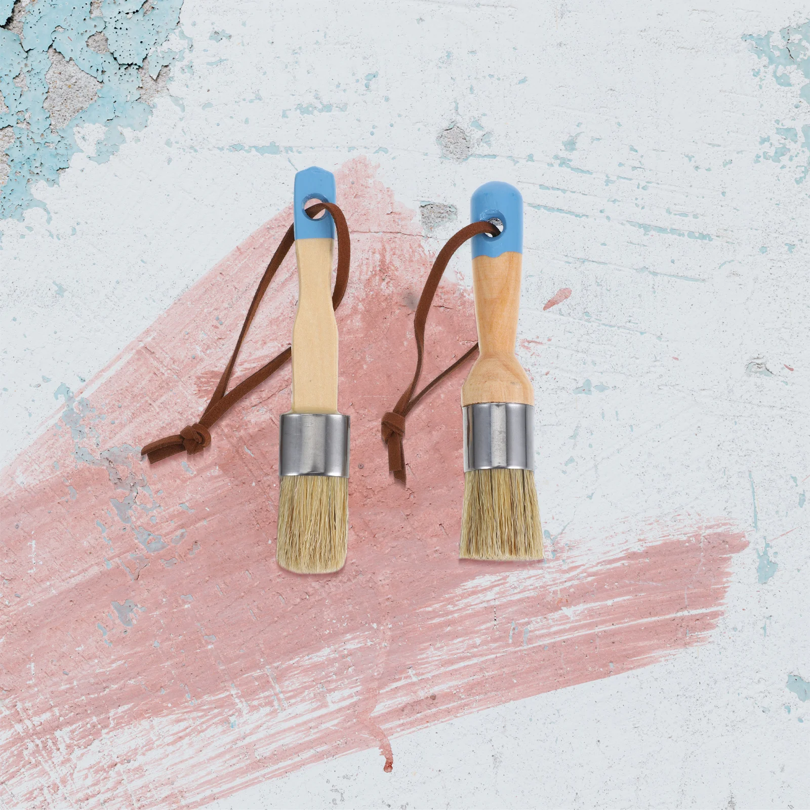 2Pcs Oil Paint Brushes Wood Handle Furniture Painting Brush Tool Multi-Use Paint Brush Comfortable Grip Shed Resistant