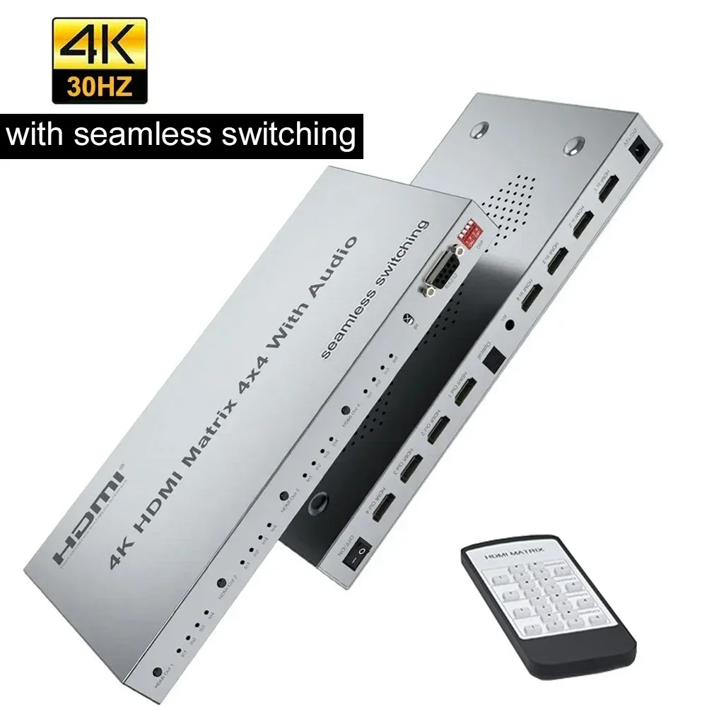 

4K 4x4 HDMI Matrix with Audio Extractor 3D 1080P Video Switcher Splitter 4 in 4 Out Seamless Switch EDID RS232 for PS4 PC To TV