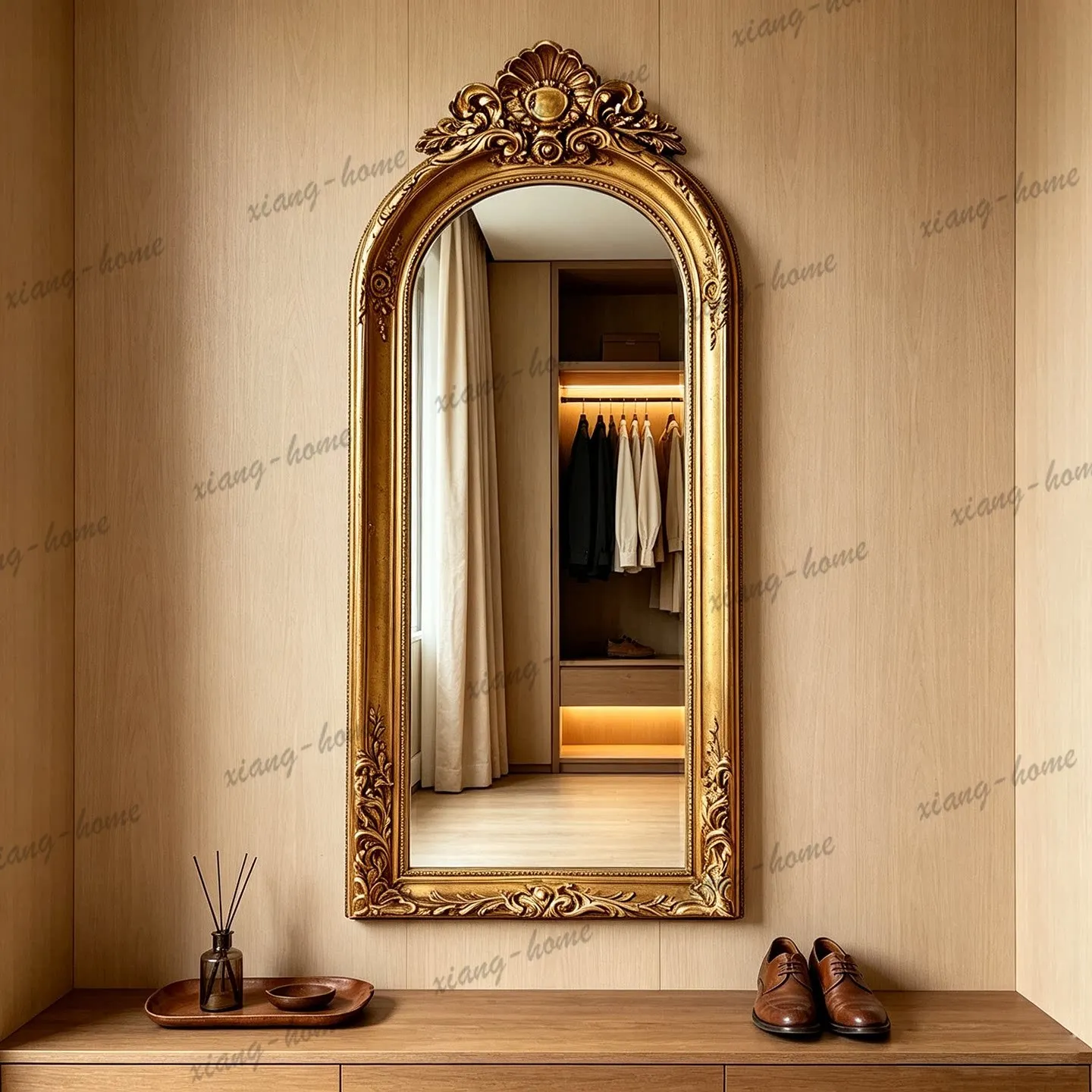 PG French Vintage Arched Vintage Full Body Mirror Home High-end Landmark American Cloakroom Dressing Screen