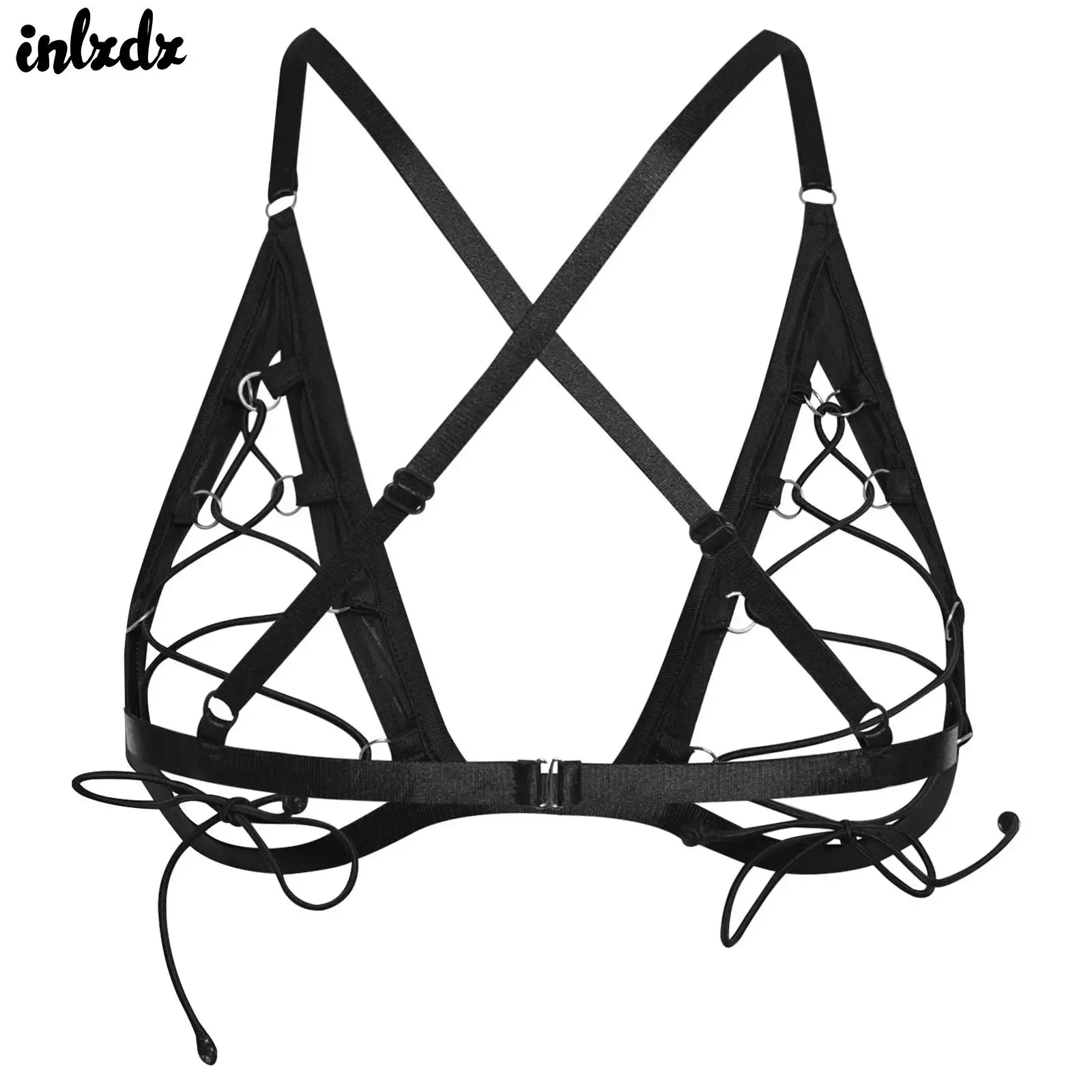 

Womens Lingerie Hot Hollow Out Open Chest Bra Tops Corset See-through Mesh Lace-up See Through Cupless Sexy Brassier Underwear