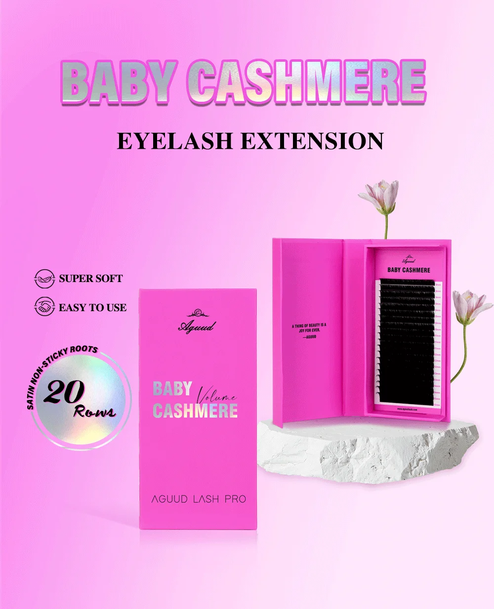 AGUUD 20 Reihen Luxus Baby-Kaschmir Volumen-Wimpernverlängerungen, weiche, leicht fächerbare Wimpern mit separater Basis, klassische Wimpern XL Tray – Detail 1