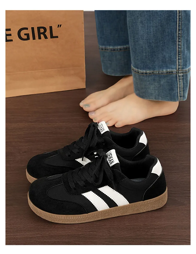 Damen Retro-Streifen-Sneaker mit Gummisohle, Schnürung, flache Schuhe, modische, vielseitige Freizeitschuhe zum Gehen für den täglichen Gebrauch – Detail 11
