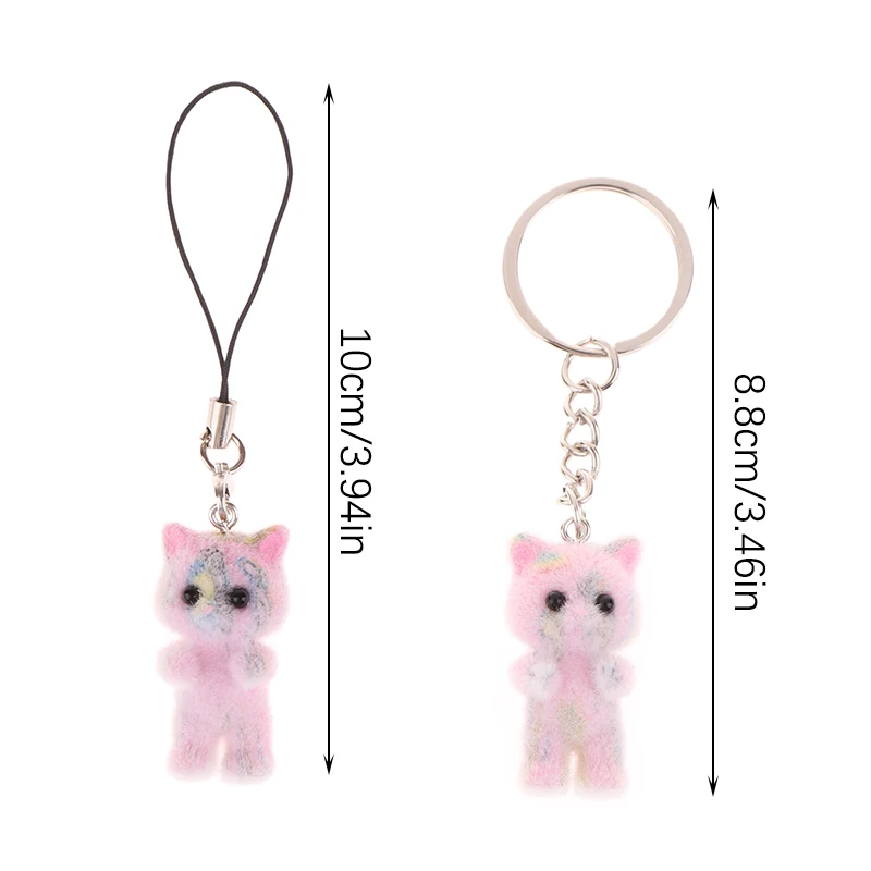 Colorful Tie-dye Rabbit Keychain Cartoon Flocking Bunny Phone Chain Earphone Case Pendant Lanyard Backpack Bag Decor Car Keyring