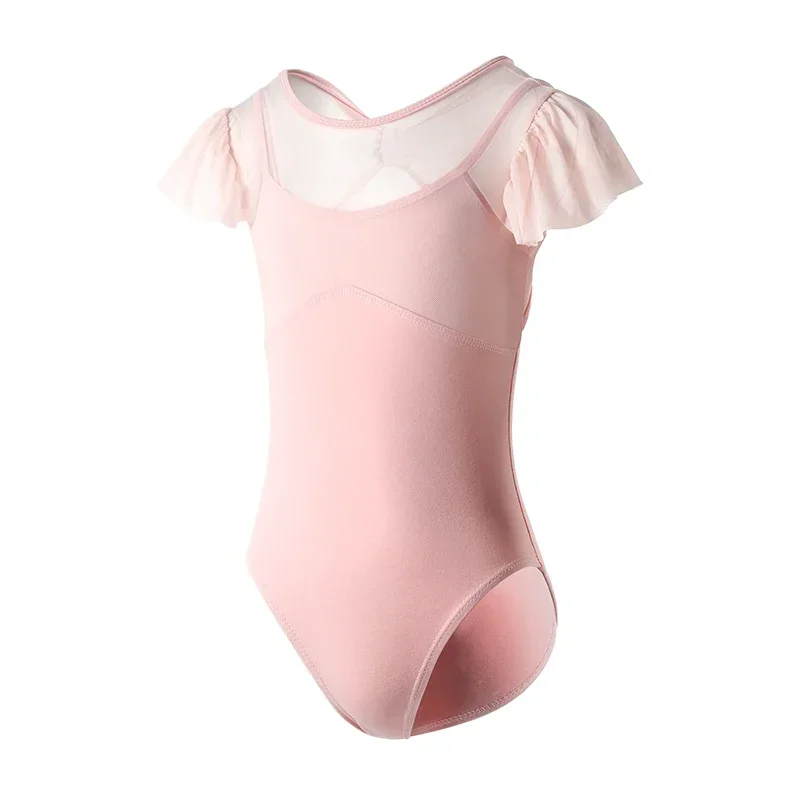 

Ballet Leotards Girls Mesh Gymnastic Leotard Kids Short Sleeve Ballet Swimsuit Ballerina Cotton Bodysuit Dancewear Dance Costume