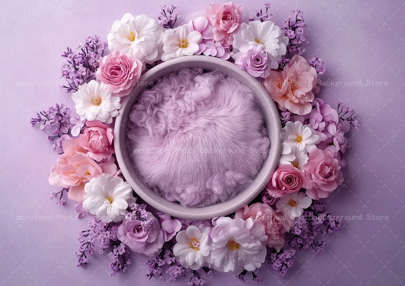 Mehofond Photography Background Gentle Dreamy Romantic Purple Flower Surrounded Plush Pad Lavender Rose Portrait Backdrop Decor