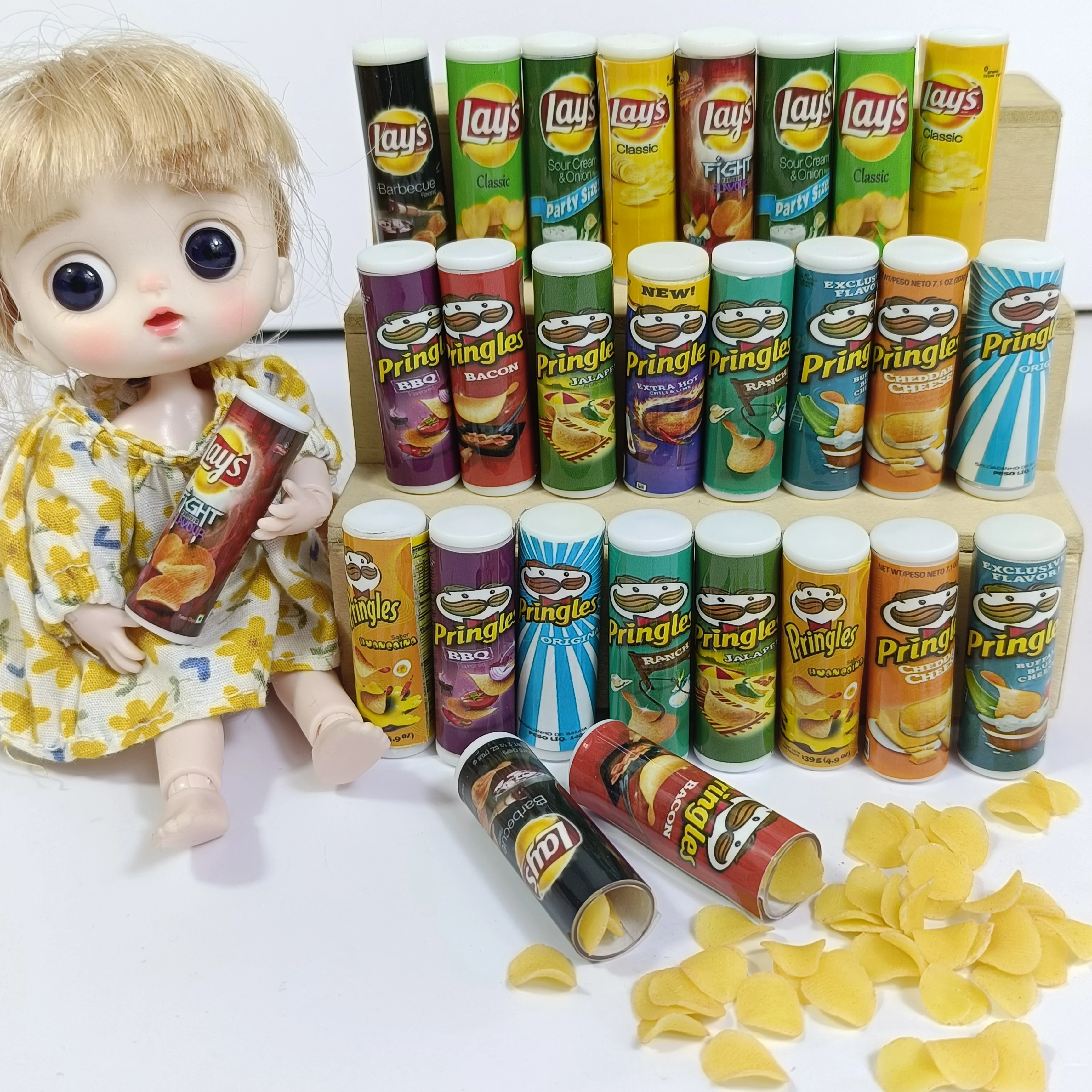 ミニチュアドールハウススナックとポテトチップフード、プレイキッチンおもちゃ、誕生日プレゼントアクセサリー、バービー、ブライス、ob11、1:6スケール、新品