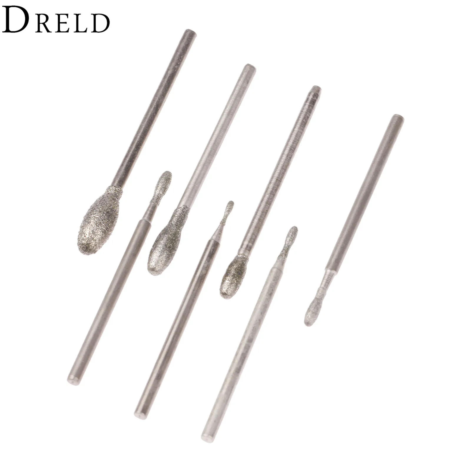 DRELD 7 Chiếc Dremel Kèm Kim Cương Hình Bầu Dục Đầu Mài Burrs Bit 2.35Mm Vít Ngọc Đính Đá Đánh Bóng Dụng Cụ