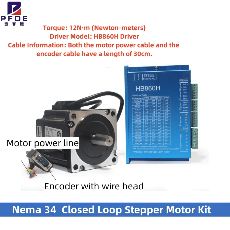 Nema 34 12N.m Closed Loop Stepper Motor Kit Hybird Servo Driver 86 2 Phase Stepper Motor  HB860H  + 86HB250-156B
