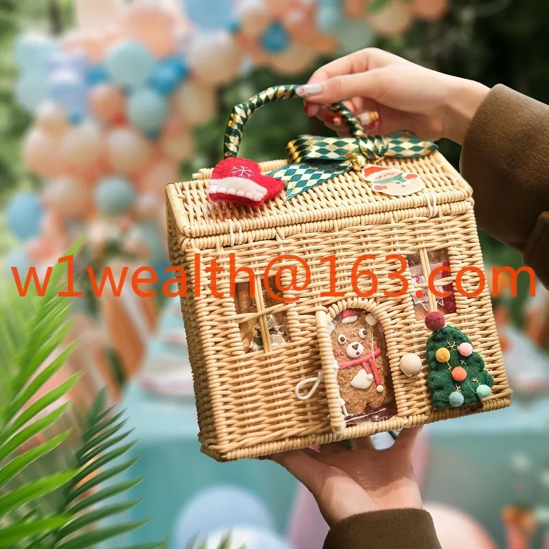 2026 new small house rattan basket New Year's gift basket packaging box candy small house weaving creative knot