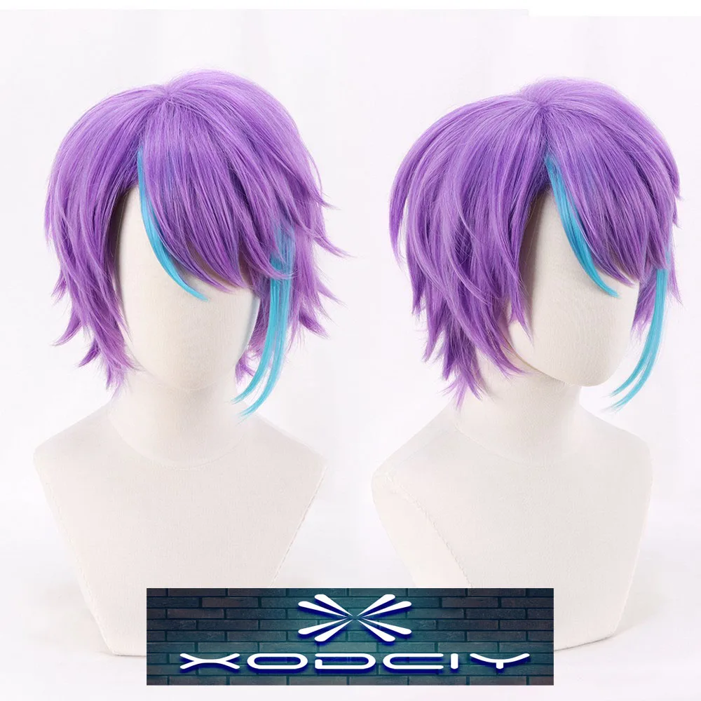 Perruque de Cosplay Kamishiro Rui, perruque de scène colorée violette et bleue mixte, projet SEKAI! Kamishiro Rui – cheveux synthétiques résistants à la chaleur