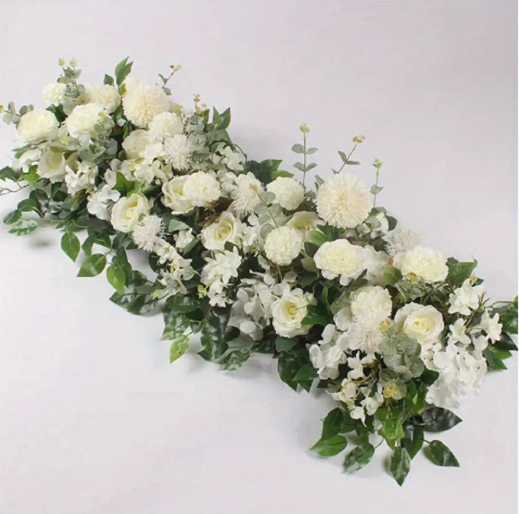 100cm Luxuriöse Weiße Rosen-Kunstblumenreihe für Hochzeitstisch-Mittelstück, Party- und Bühnendekoration, Wandbögen, Hintergrund, Blumenarrangement – Detail 5