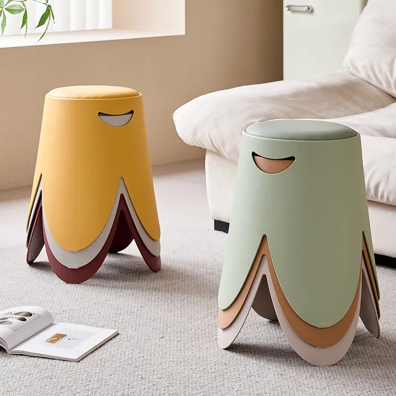 Medieval Style Round Plastic Stool Thickened Stackable Durable Household Seat Light Luxury High End Design for New Home