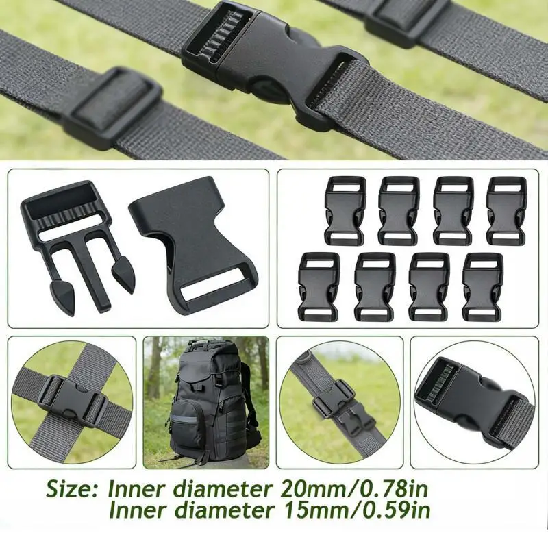 

40~10pcs 15mm/20mm Black Plastic Side-Release Buckles Curved Parachute Bracelet DIY Collar with Webbing for Outdoor Camping
