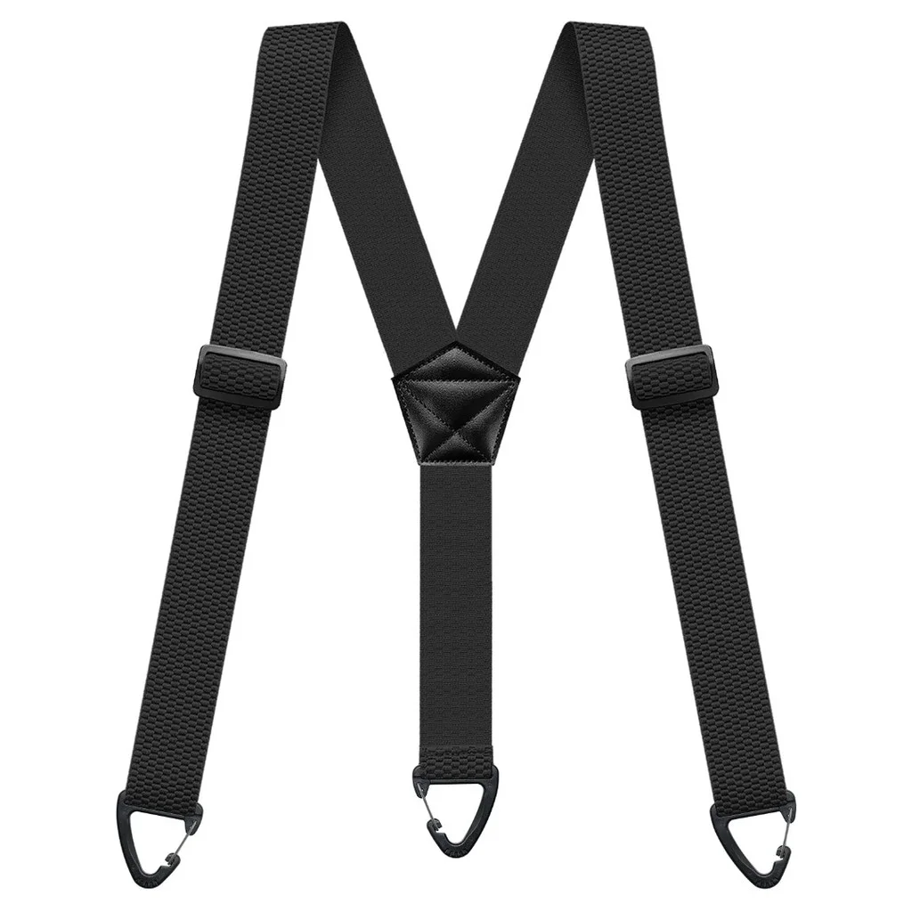 Robuste Hosenträger für Herren, Arbeit, Biker, Outdoor, 3,8 cm breit, X-Rücken, mit 4 Karabinerhaken, verstellbare elastische Hosenträger, Gurt