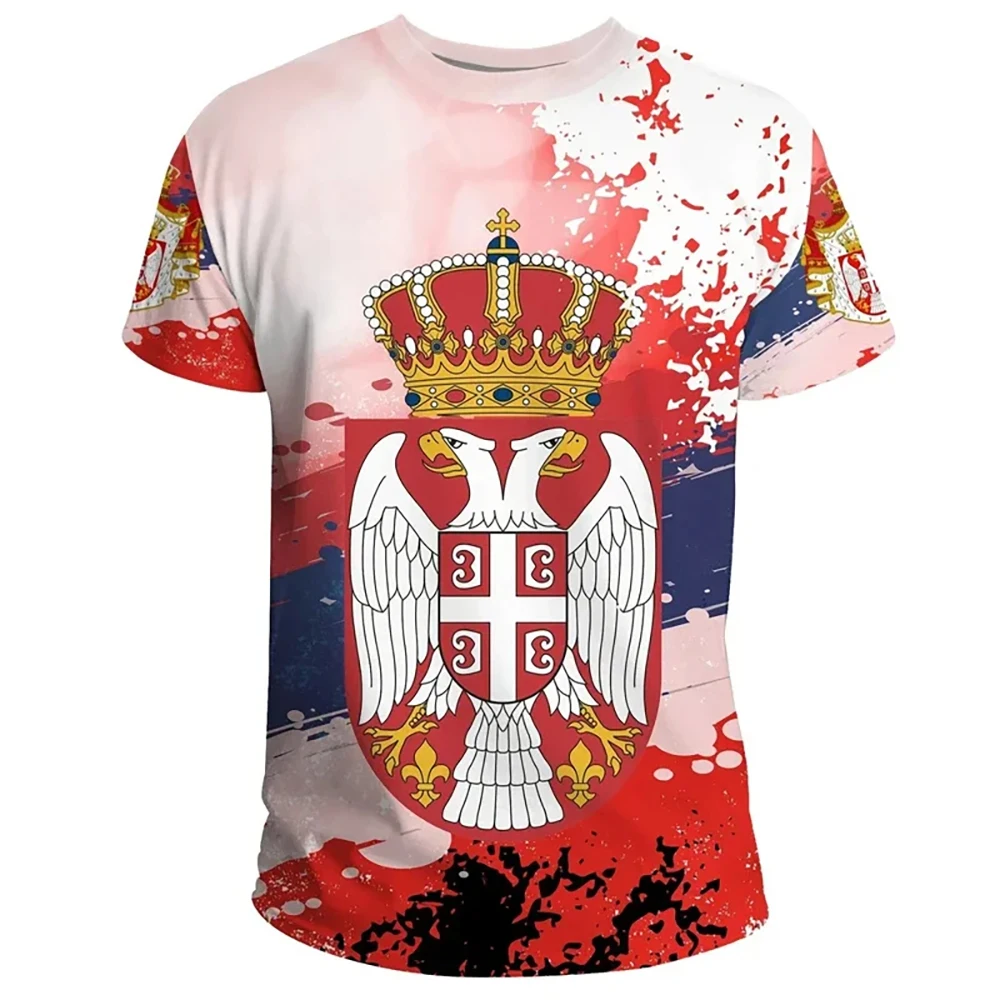 Serbia Flag Graphic T Shirts Fashion Serbian National Emblem 3D Printed T Shirt For Men Streetwear Sports Oversized Tshirt Tops