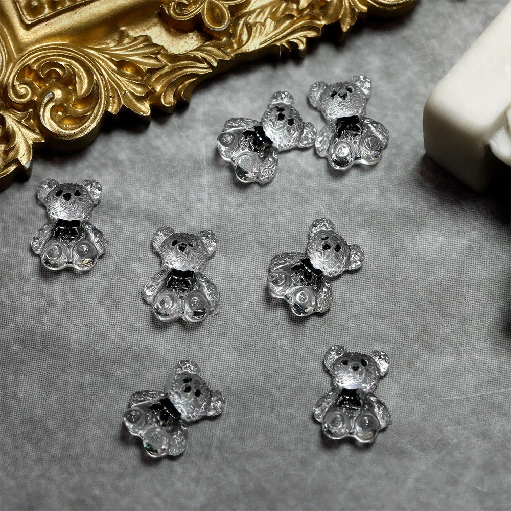 

20pcs/lot 3D Jelly Bear Nail Charms Cute Painted Cartoon Jewelry Ice Clear Nail Art Accessories Bow Tie Kawaii Resin Decorations