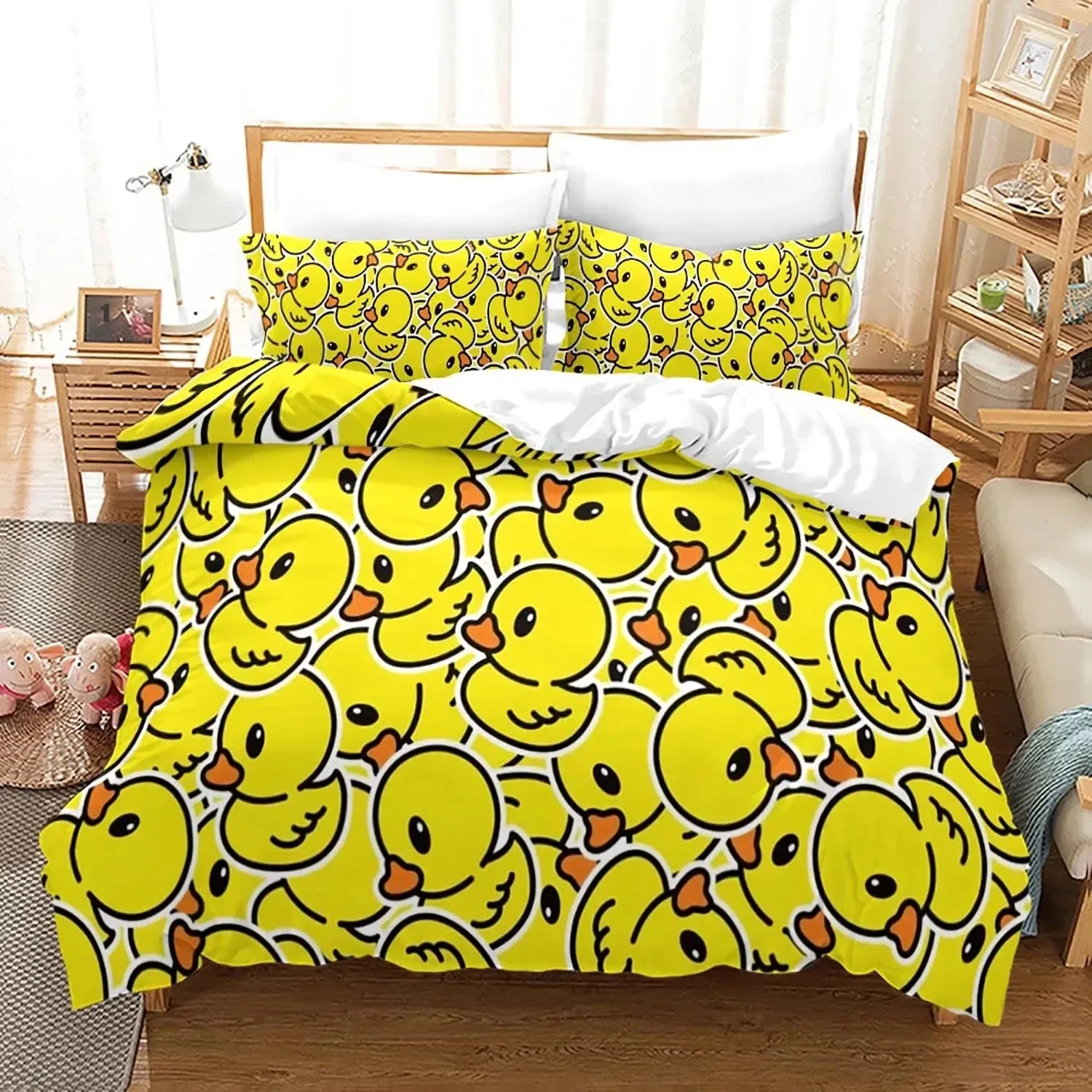 

3D Print Yellow Duck Bedding Set Boys Girls Twin Queen King Size Duvet Cover Pillowcase Bed boys Adult Home Textileextile