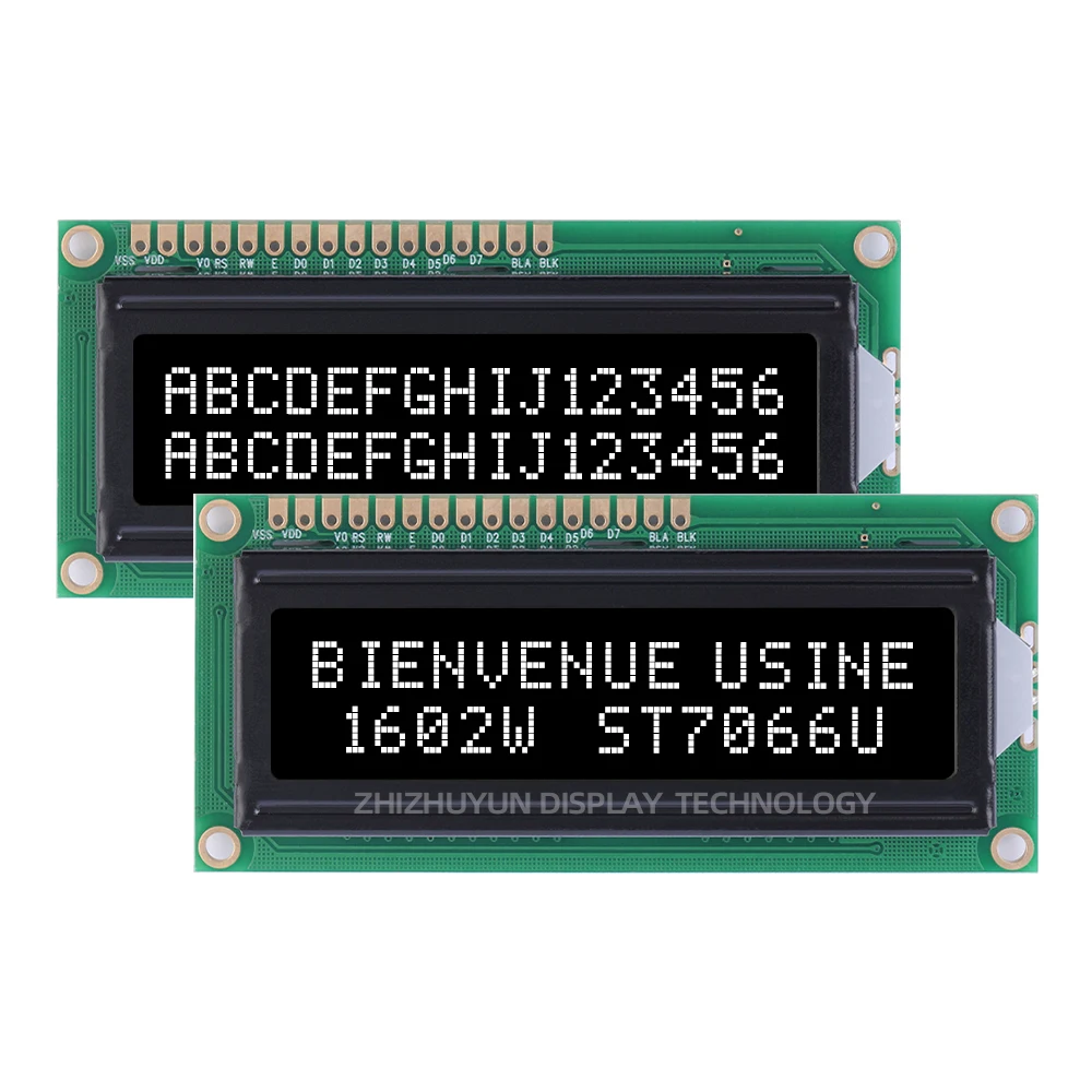 Full Angle Wide Temperature 1602W EUROPEAN Display Module BTN Black Film Purple Letter STN High Frame 12MM LCD Screen