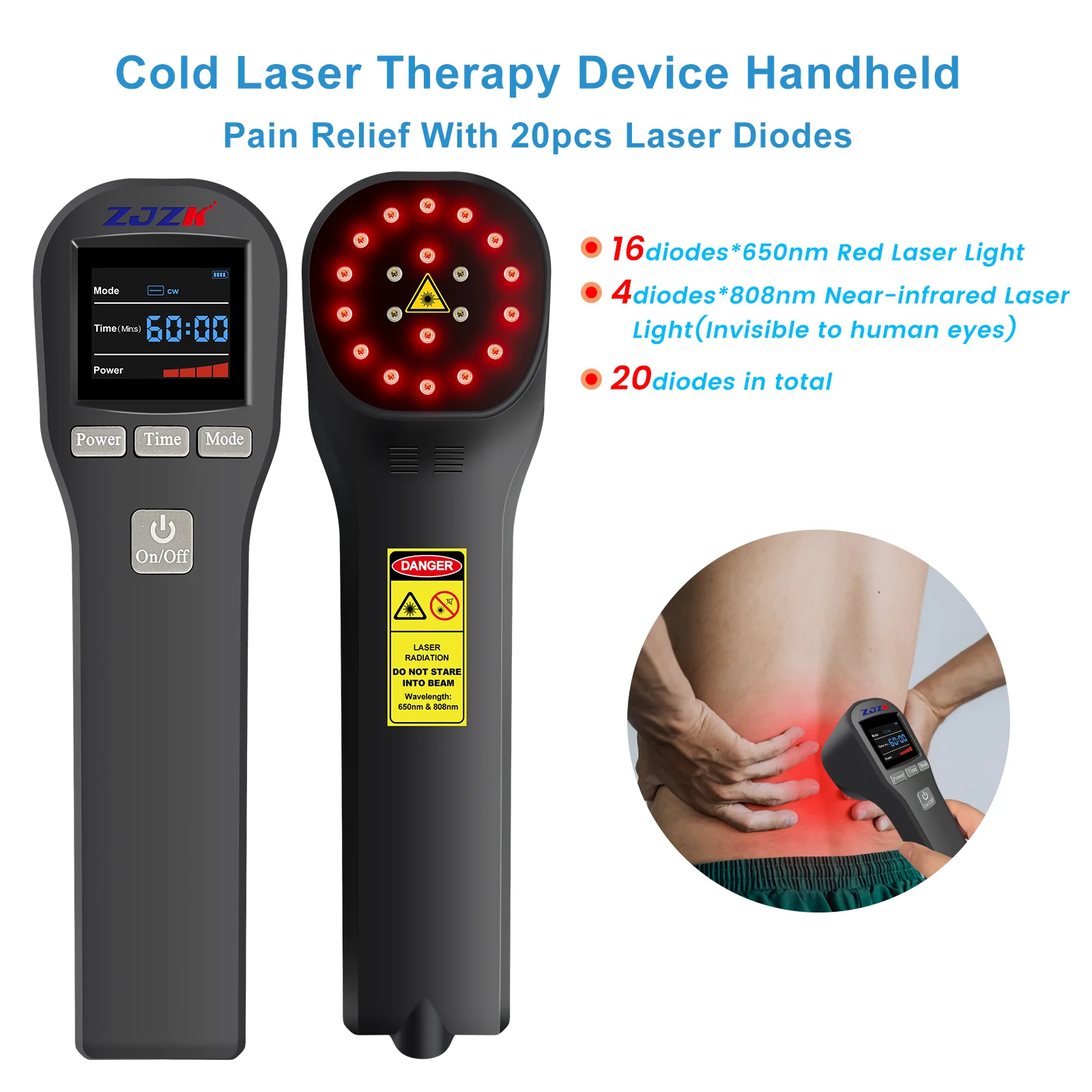 

ZJZK Laser Light Treatment Near Me 650nmX16Diodes+808nmX4Diodes Spine Therapy For Ankle Tendonitis Acute And Chronic Pain