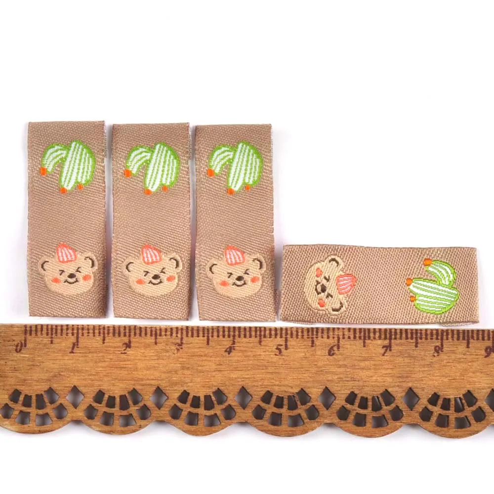 50Pcs Kawai Bear Embroidery Brown Labels For Knitted Hats Bag Shoes Sewing Garment Accessories DIY Tags Crafts Handmade Supplies