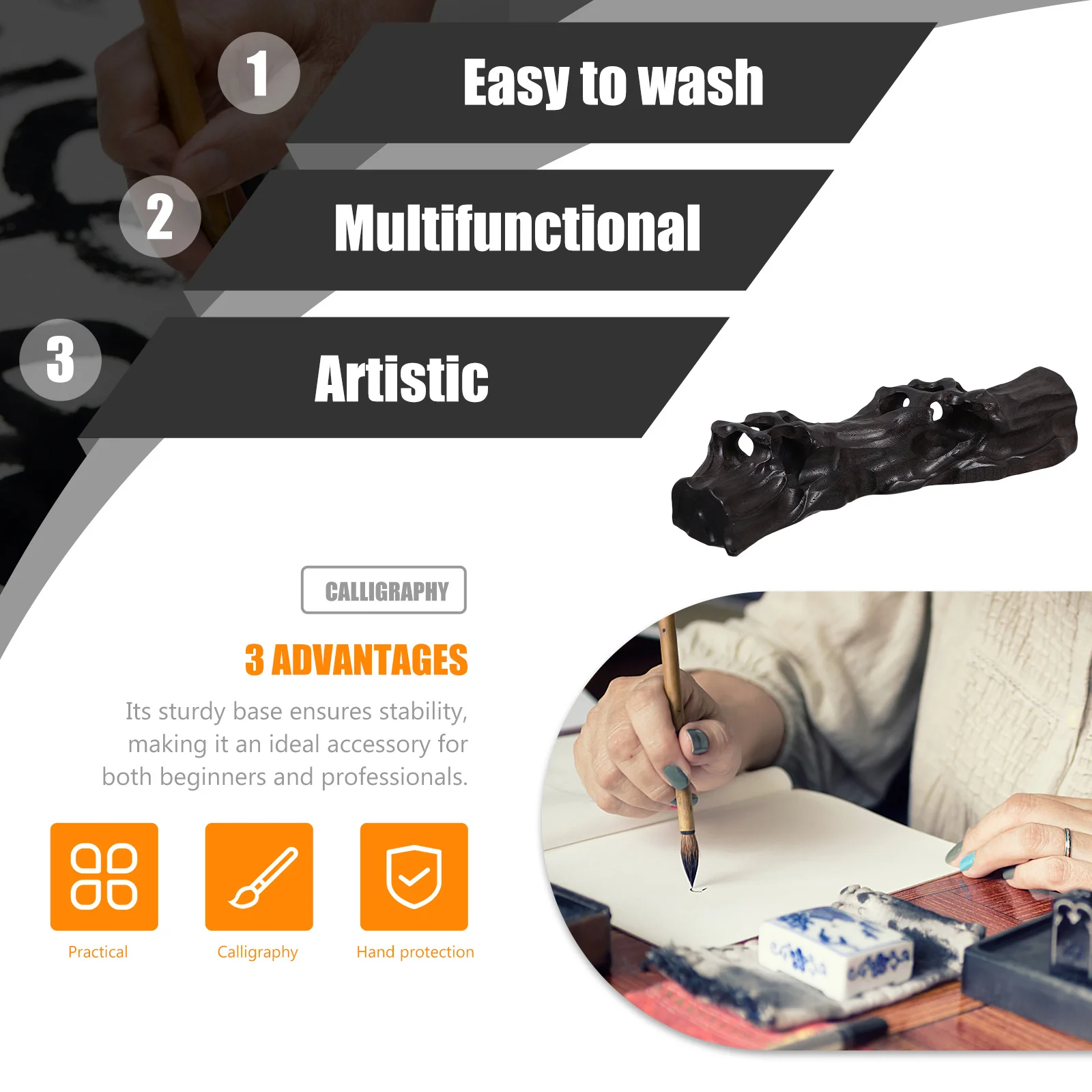 

Carved Wooden Brush Pen Holder Hollow Design Stable Base Calligraphy Pen Stand Paint Brush Organizer Office Desk Display