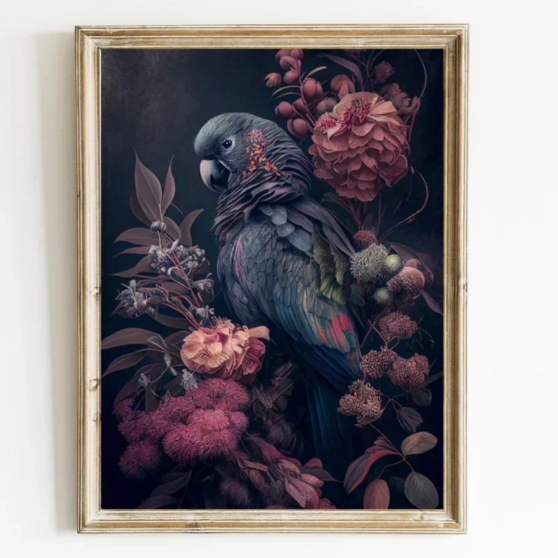 Jungle Bird Wall Art Canvas Painting Peacock Hummingbird Parrot Toucan Owl Poster Prints Animal in Flowers Picture Home Decor