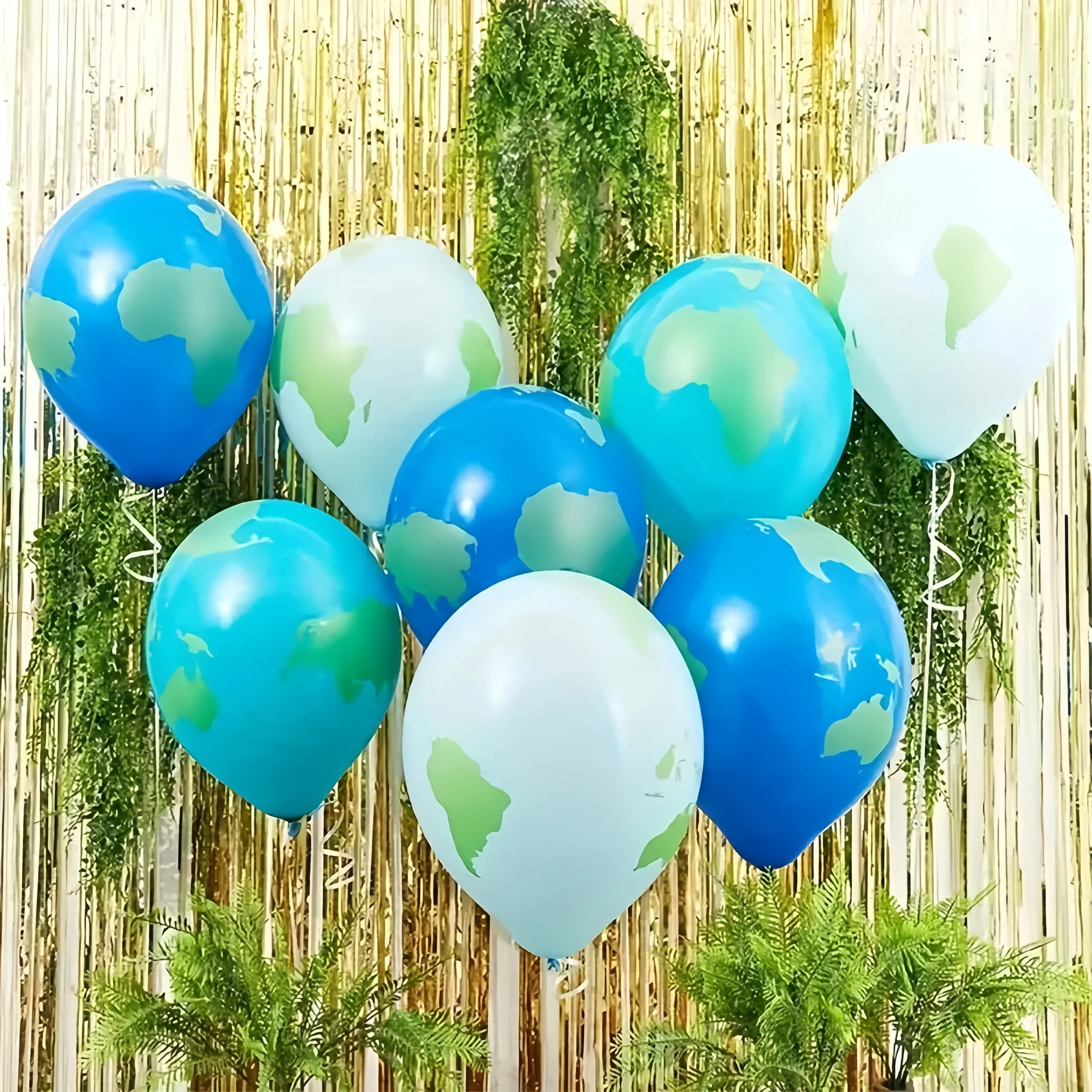 12/30pcs Earth Balloons Set, Blue and Green Balloons, Global Balloon Blue Green Teal World Map Printed Latex Balloon for Travel