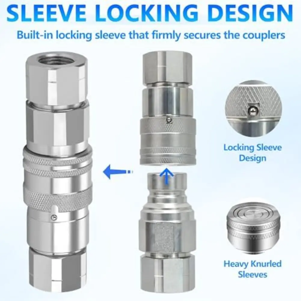 

1/2 дюйма 1/4 дюйма 3/8 дюйма NPT мини-погрузчик с плоской поверхностью, гидравлические быстроразъемные муфты/муфты, набор с пылезащитным колпачком, 2 комплекта