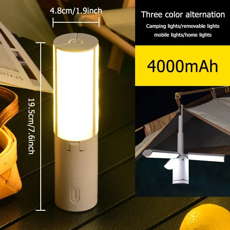 

3 colors dimmable LED light folding outdoor portable rechargeable high capacity emergency night light hanging tent chandelier