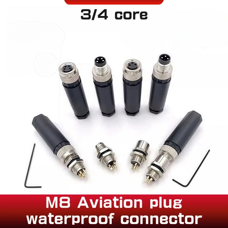 

M8 sensor connector waterproof male&female plug straight angle screw threaded coupling 3pin 4pin