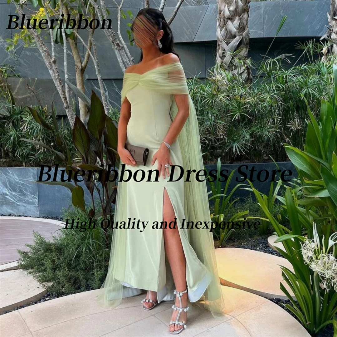 

Blueribbon Soft Tulle Off Shoulder Prom Dresses Side Slit Formal Occasion Dress Zipper Back Birthday Party Evening Gowns