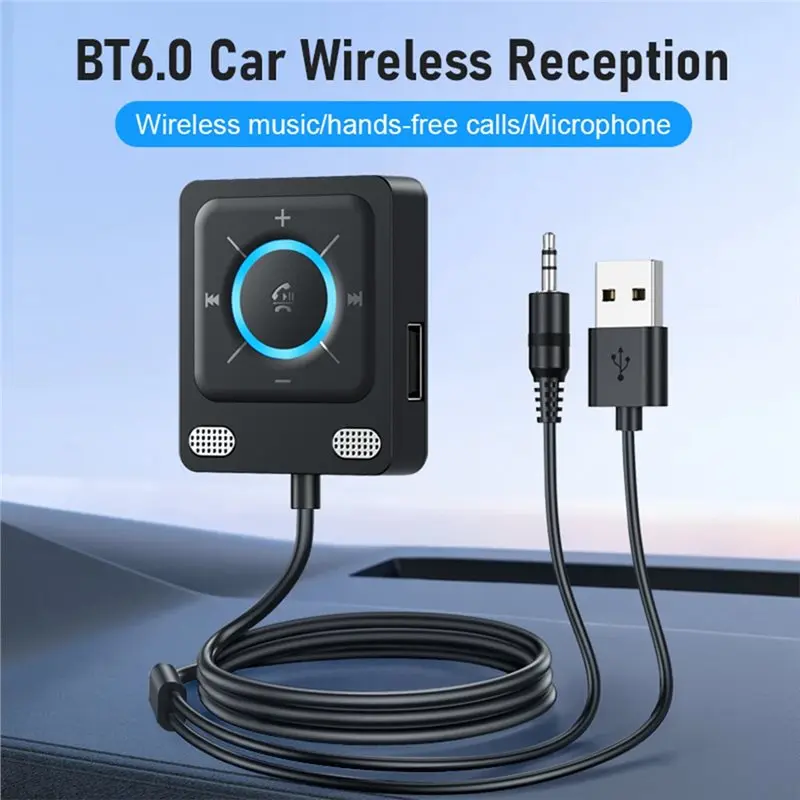 B03B-Wireless Bluetooth 6.0 Car Adapter Dual Mic USB 3.5Mm AUX Adapter Bluetooth Receiver - view 4