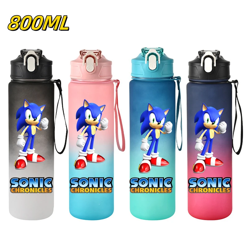 800ML Sonic Hedgehog Water Bottle With Straw Sports Bottles Leakproof Flip Cover Drinking Bottle Water Cup Hiking Travel Jugs