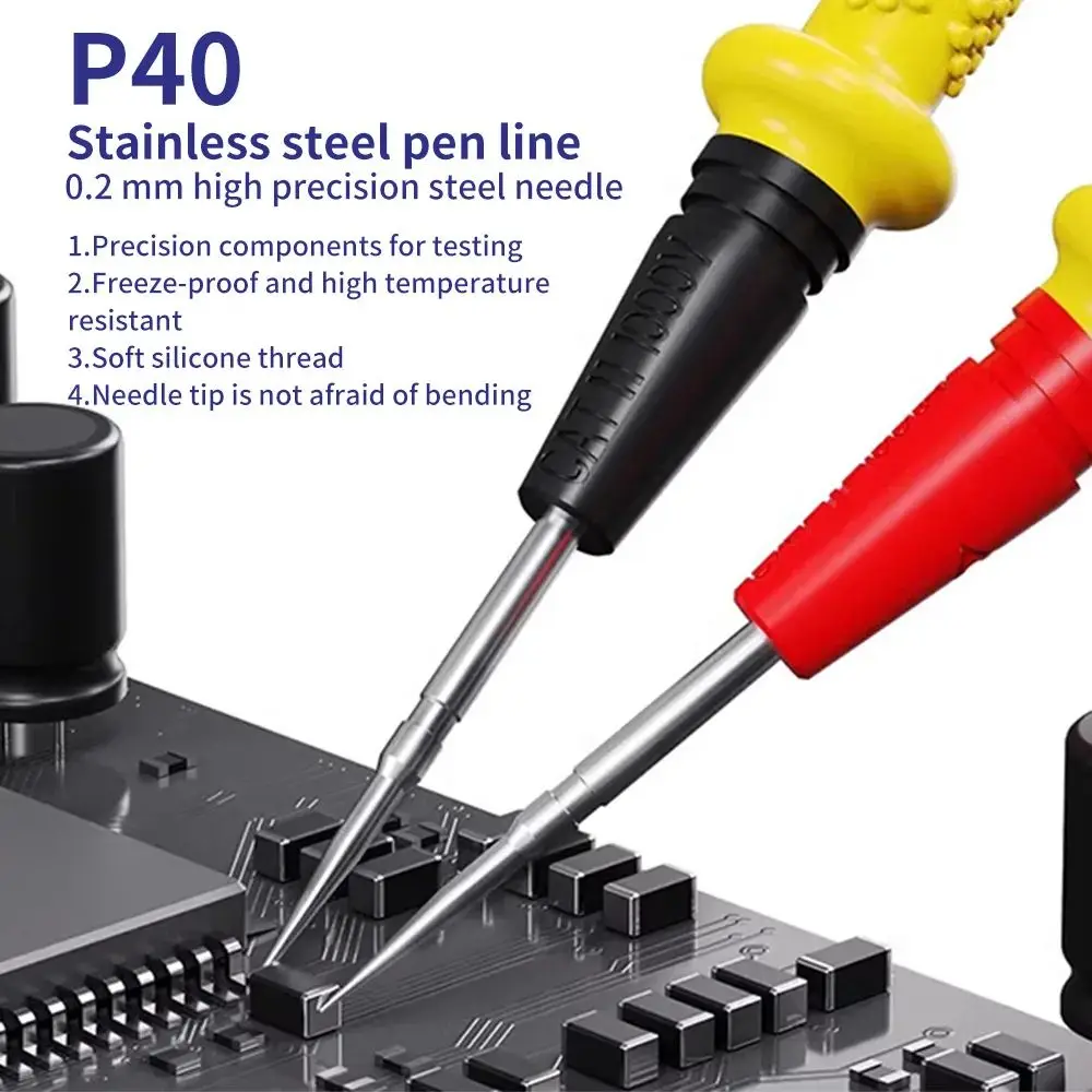 MECHANIC P40 Stainless Steel Probe Test Lead Wire 0.2mm High Precision Needle 1000V 20A for Multimeter Universal Tester Pen Tool