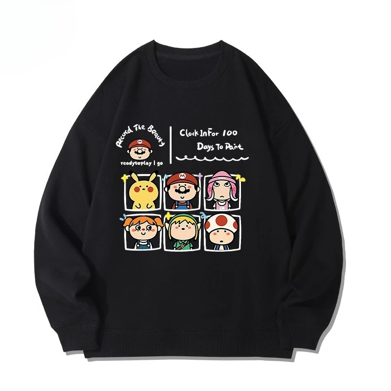 

The 2025 autumn/winter cartoon Mario printed hoodie is a trendy couple outfit suitable for both men and women
