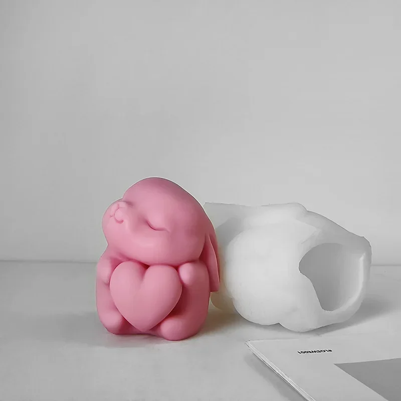 DIY Aromatherapy Candle Plaster Ornaments Bunny Molds Handmade Soap Candle Making Supplies 3D Love Heart Rabbit Silicone Mold