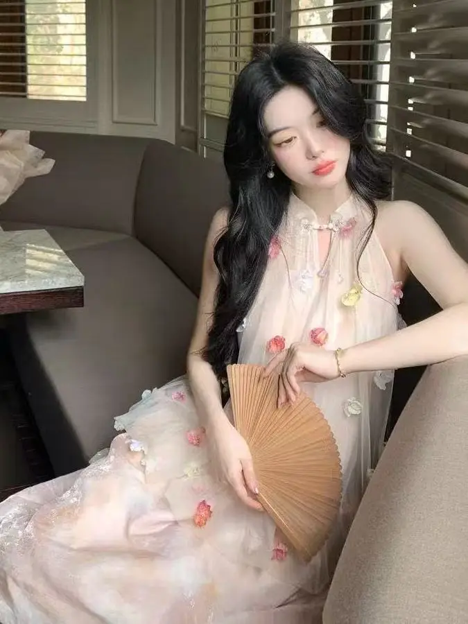 Princ Sle été douce fille anniversaire Dr 3D fleur broderie Ne jupe suspendue plage Vaion longue Dr pour les adolescents