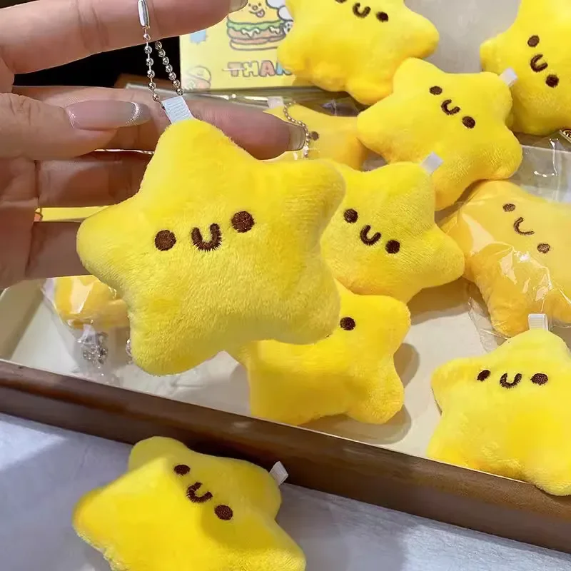 10Pcs/lot Cute Squeaky Charm Fashion Yellow Little Star Pendant Keychain Cartoon Fluffy Soft Backpack Jewelry Accessory Gift