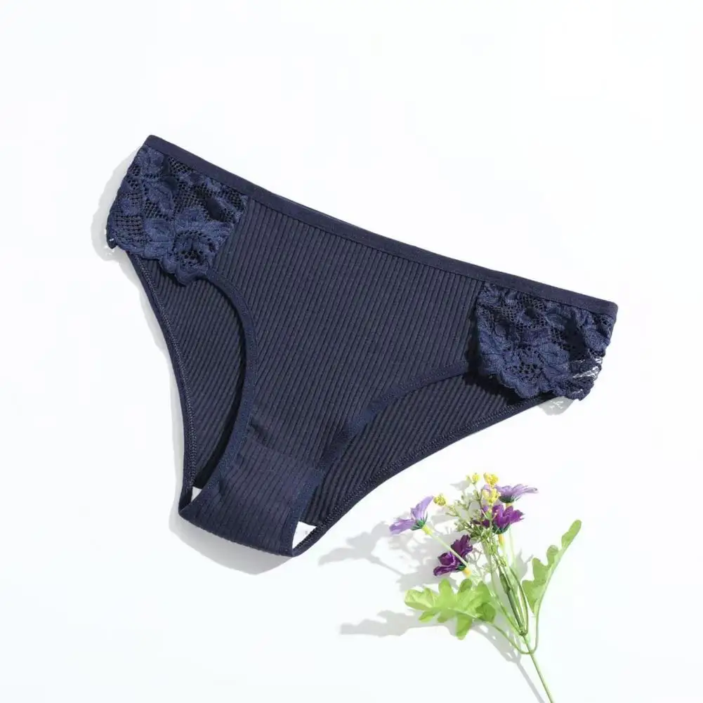 Women Cotton Panties Cotton Floral Lace Underwear for Women Ribbed Low Rise Hipster Panties Soft Breathable Bikini Set