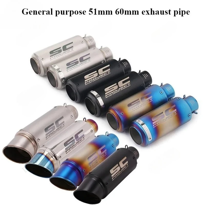 Motorcycle exhaust pipe Stainless Steel SC modified straight exhaust pipe 51MM60MM interface for Yamaha Kawasaki universal model