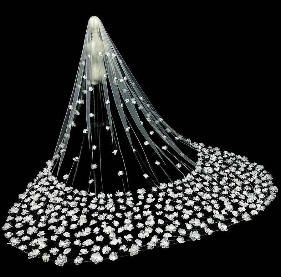 Super ethereal crystal floral veil for brides, perfect for outdoor wedding photos.