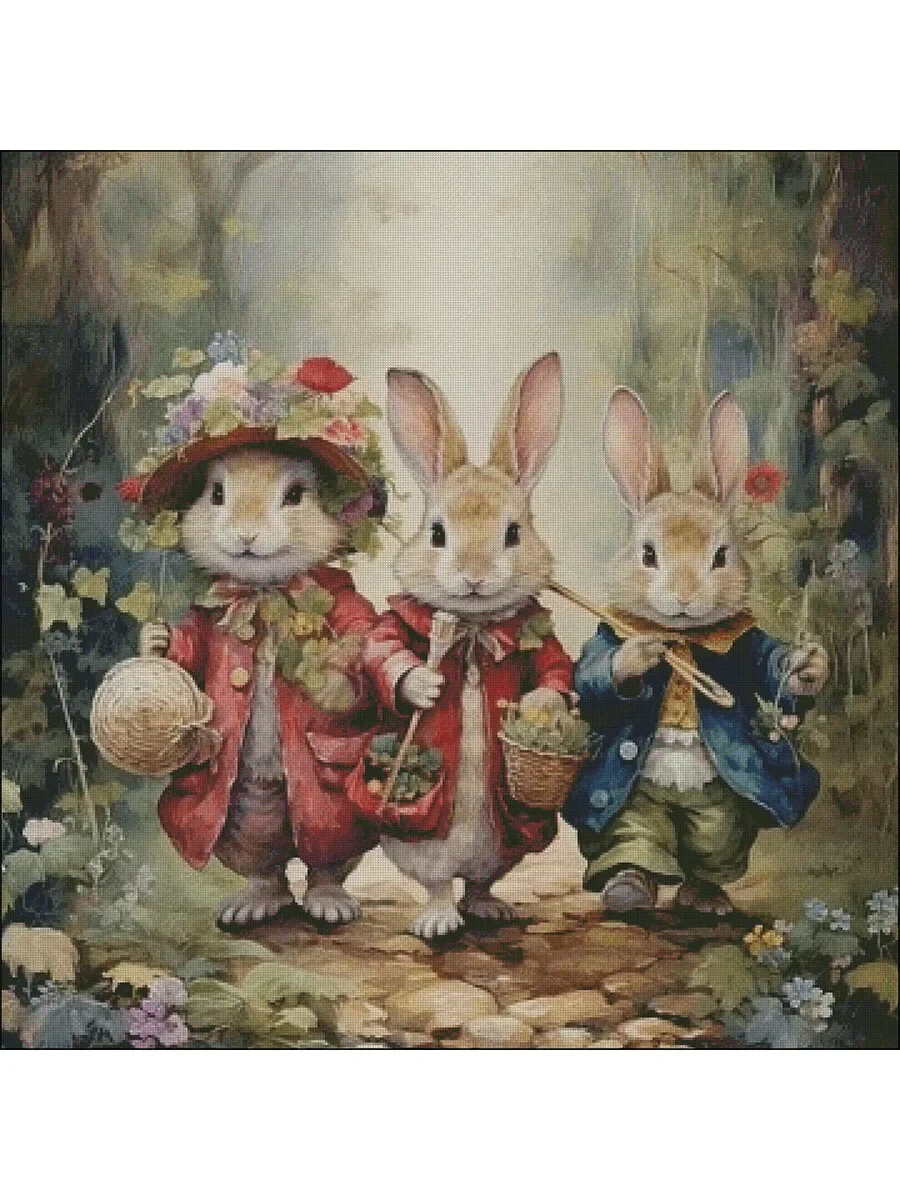 [ZZ4373-Rabbit Travels] Stamped Cross Stitch Kit 11CT 14CT 16CT Pre Printed Canvas Cotton Threads DIY Embroidery Home Wall Decor