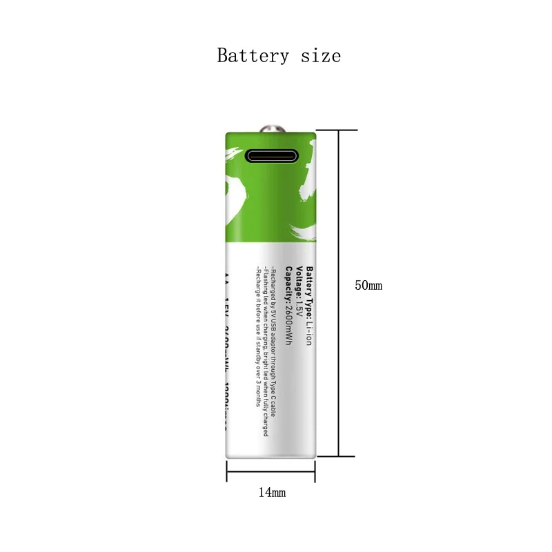 Batería de iones de litio recargable por USB para ratón, juguete, reloj, batería de control Remoto + Cable, alta capacidad, 1,5 V, AA, 2600 mWh