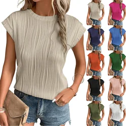 2024 New Summer Women's Fashion, Elegance, Leisure Commuting, Slim Fit, Round Neck Textured T-shirt Top, Women's Wear