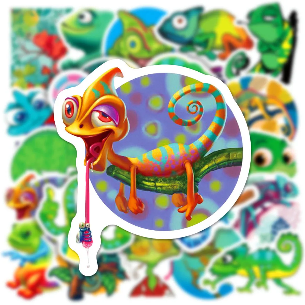 10/30/50PCS Cartoon Chameleon Gecko Sticker Graffiti Reptile iPad Helmet Car DIY Scrapbook Wall Sticker Toy Decoration Wholesale