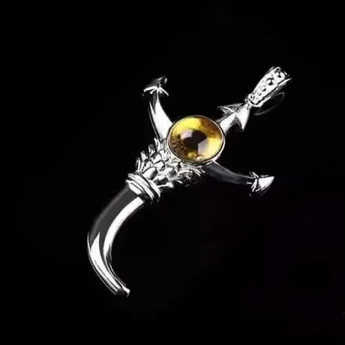 Europa e américa cor prata amarelo olho do diabo cruz espada colar unissex legal e bonito colar de motocicleta