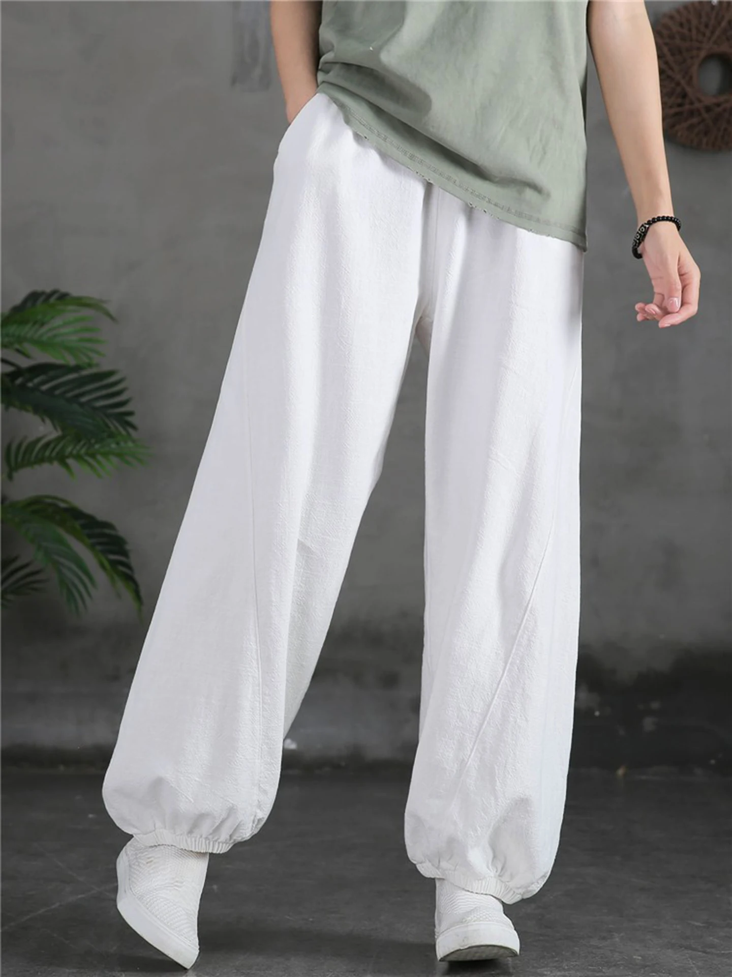 Women's Cotton Linen Casual Pants Loose Trousers Tai Chi Morning Exercise Long Pants Retro Lantern Pants Comfortable Breathable