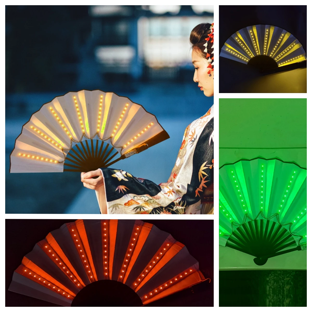 Folding LED Glowing Fan Luminous Party Fan Colorful Party Dance LED Fan Stage Performance Props DJ Show Light Up Fan