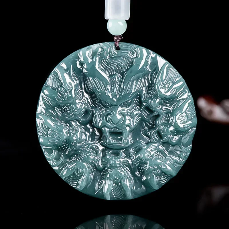 100% A-goods Jadeite Blue Water Pendant Zodiac Dragon Jade Pendant Fashion High-grade Men and Women Beads Treasure Jade Necklace