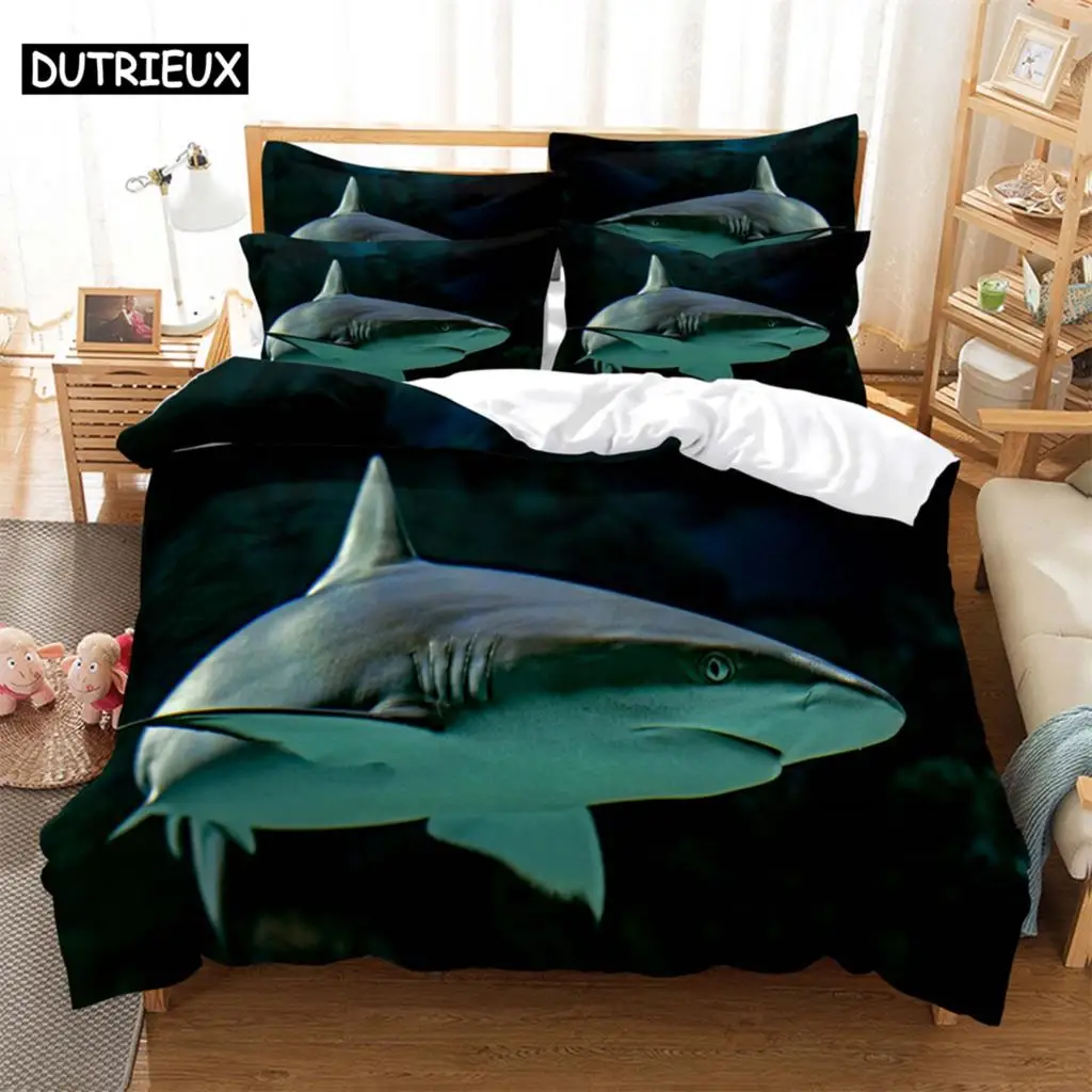 

Shark Bedding 3-piece Digital Printing Cartoon Plain Weave Craft For North America And Europe Bedding Set Queen